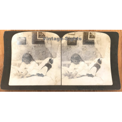 This Little Pig Went to Market / Baby Girl & Doll (Vintage Stereo Photo 1900)