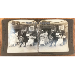The French Dancing Master / Victorian Era (Vintage Stereo Photo 1908)