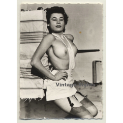 Semi Nude Brunette With Apron / Suspenders - Pin-Up (Vintage Photo ~1950s)