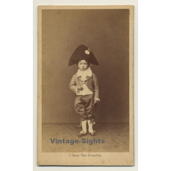 F. Deron / Bruxelles: Uniformed Little Boy With Napoleon's Hat (Vintage Carte De Visite / CDV ~1860s/1870s)