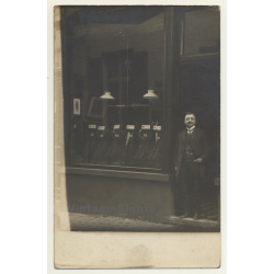 Russian Textil Merchant In Front Of His Shop (Vintage RPPC ~ 1910s/1920s)