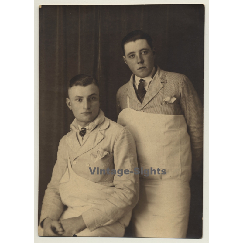 Portrait Of 2 Young Belgian Butchers (Vintage Photo ~1920s/1930s)