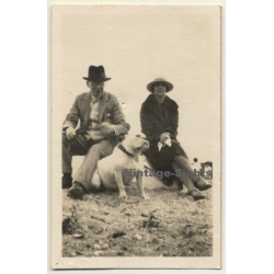 Stylish Couple & White English Bulldog (Vintage Photo ~1920s/1930s)