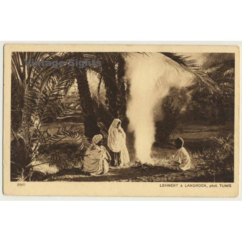 Lehnert & Landrock N° 2565: Autour Du Feu / Bedouins - Palms (Vintage PC ~1920s) Lehnert & Landrock N° 2565: Autour Du Feu / Bedouins - Palms (Vintage PC ~1920s)
