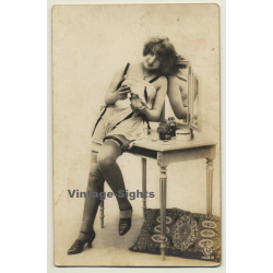 P.C. Paris 1483: Pretty French On Dressing Table / Boudoir - Risqué (Vintage RPPC ~1910s/1920s)