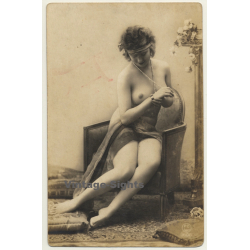 P.C. Paris 1606: Pretty Topless French In Lounge Chair / Boudoir - Risqué (Vintage RPPC...
