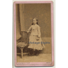 E. Quequin / Mons: Little Girl In White Victorian Dress (Vintage Carte De Visite / CDV ~1880s/1890s)