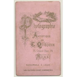 E. Quequin / Mons: Little Girl In White Victorian Dress (Vintage Carte De Visite / CDV ~1880s/1890s)