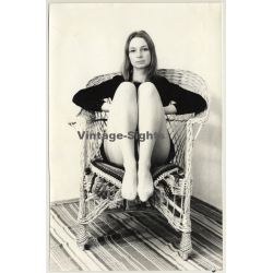 Natural Brunette In Wicker Chair / Legs - Stockings (Vintage Photo Germany ~ 1960s)