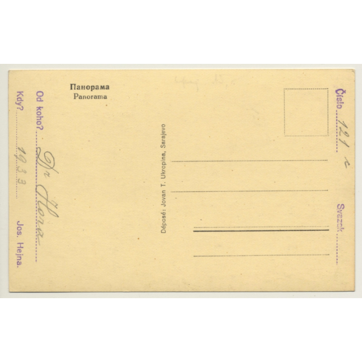 Sarajevo / Bosnia Herzegovina: Panorama View Over Town (Vintage RPPC 1933)
