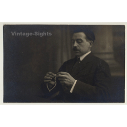 Portrait Of Unidentified Belgian Man *4 / Cigarette (Vintage RPPC ~1910s/1920s)