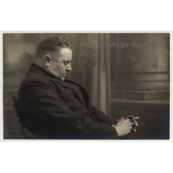 Portrait Of Unidentified Belgian Man *5 / Pensive (Vintage RPPC ~1910s/1920s)