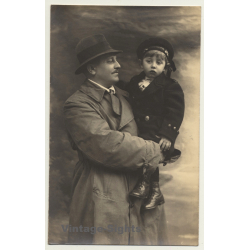 Proud Father Carries His Son / Sailor Outfit (Vintage RPPC ~1910s/1920s)