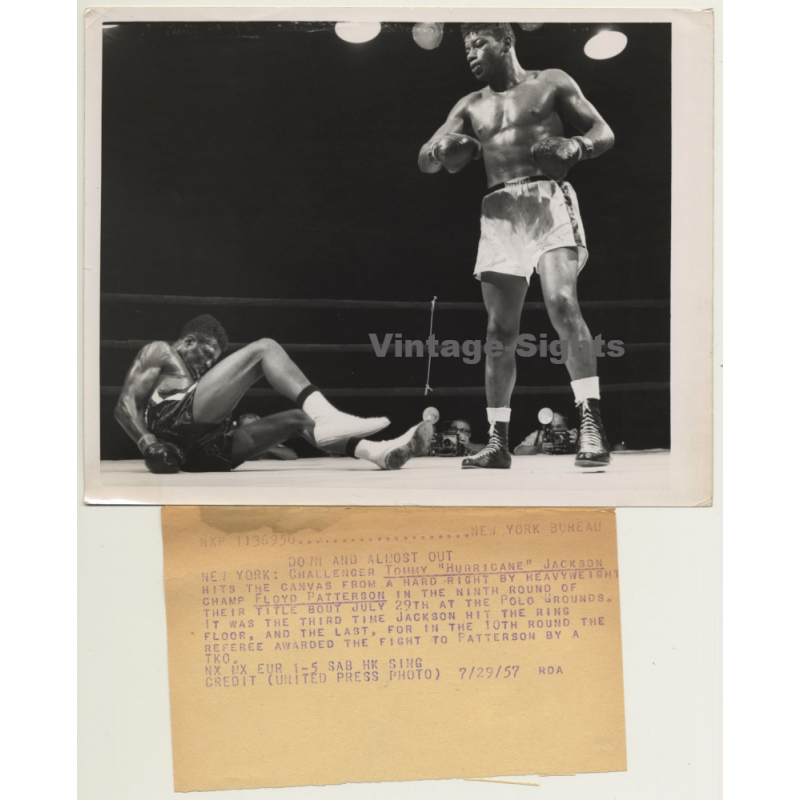 Boxing: Floyd Patterson VS Tommy Hurricane Jackson KO (Vintage Press Photo July 29th 1957) Boxing: Floyd Patterson VS Tommy Hurricane Jackson KO (Vintage Press Photo July 29th 1957)