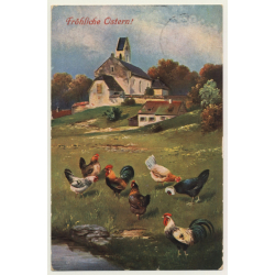 Fröhliche Ostern: Rooster & Chicken - Poultry (Vintage Artist PC 1909)