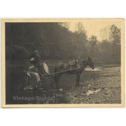 Rutten: Old Couple Collects Water At River / Water Tank Carriage - Horse (Vintage Photo ~1910s/1920s)