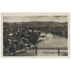 Maribor / Slovenia: Town View - River Drava & Bridges (Vintage RPPC 1939)