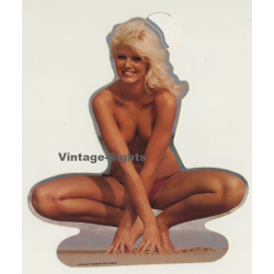 Topless Blonde Beach Girl *3 / Pinup - Risqué (Vintage Die Cut Sticker ~1980s)