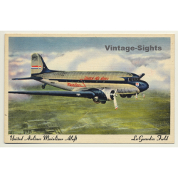United Airlines Mainliner Aloft - La Guardia Field / Aviation (Vintage PC ~1950s)