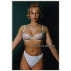 Alluring Shorthaired Blonde In White Lingerie *3 / Belly Piercing (Vintage Photo Germany ~1990s)