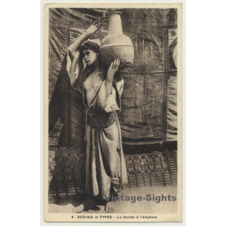 Morocco: La Femme À L'Amphore / Topless - Risqué - Ethnic (Vintage PC ~1920s)