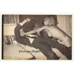 Semi Nude Blonde Maid Fights Master / Cane - BDSM (Vintage Photo ~1960s)