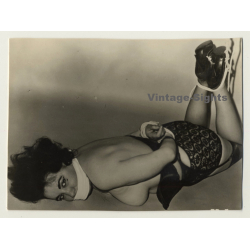 Tied Semi Nude Brunette On Floor / Gag - Eyes - BDSM (Vintage Photo ~1950s)