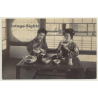 Japan: 2 Geishas Have Dinner / Tea Ceremony - Kimono (Vintage RPPC ~1930s)