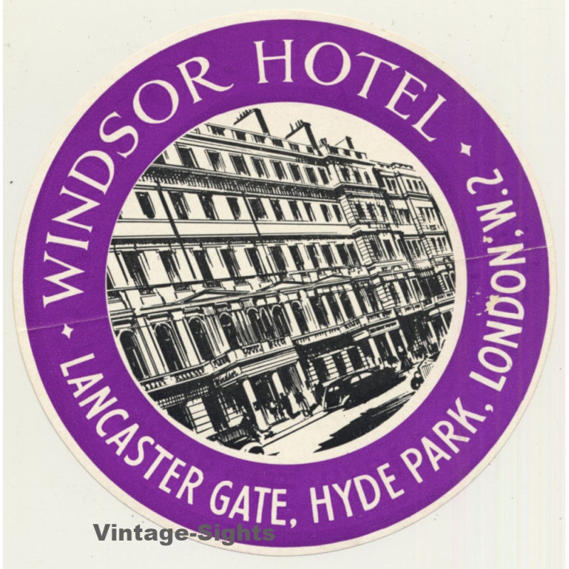 London / UK: Windsor Hotel - Hyde Park (Vintage Luggage Label)