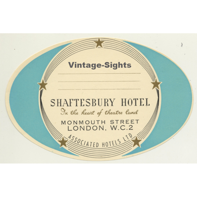 London / UK: Shaftesbury Hotel (Vintage Luggage Label)