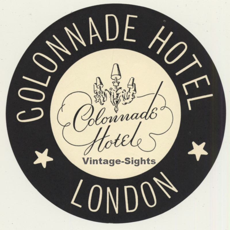 London / UK: Colonnade Hotel - Black (Vintage Luggage Label)