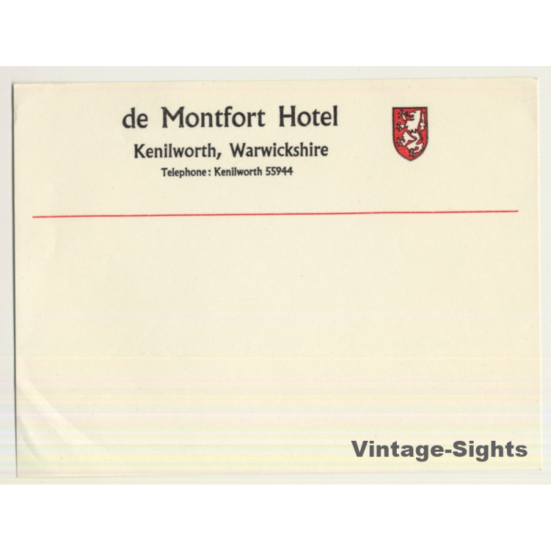 Kenilworth, Warwickshire / UK: De Montfort Hotel (Vintage Luggage Label)