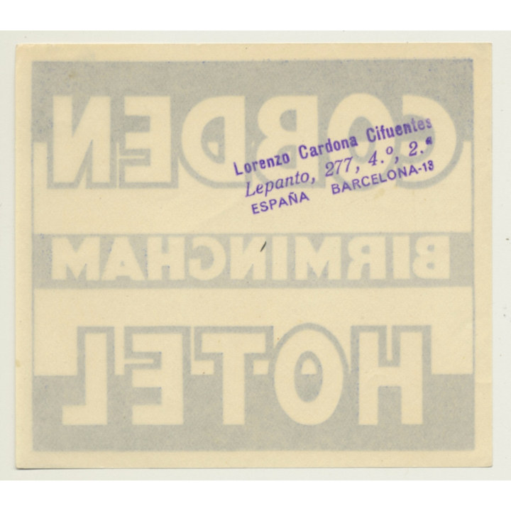 Birmingham / UK: Cobden Hotel (Vintage Luggage Label)