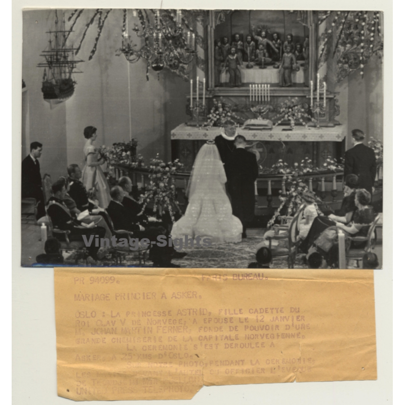 Oslo: Princess Astrid & Johan Martin Ferner / Wedding Ceremony Asker (Vintage Press Photo 1961)