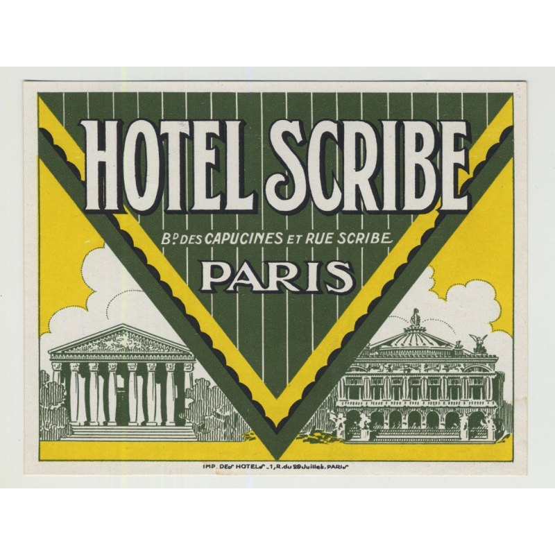 Hotel Scribe - Paris / France (Vintage Luggage Label)
