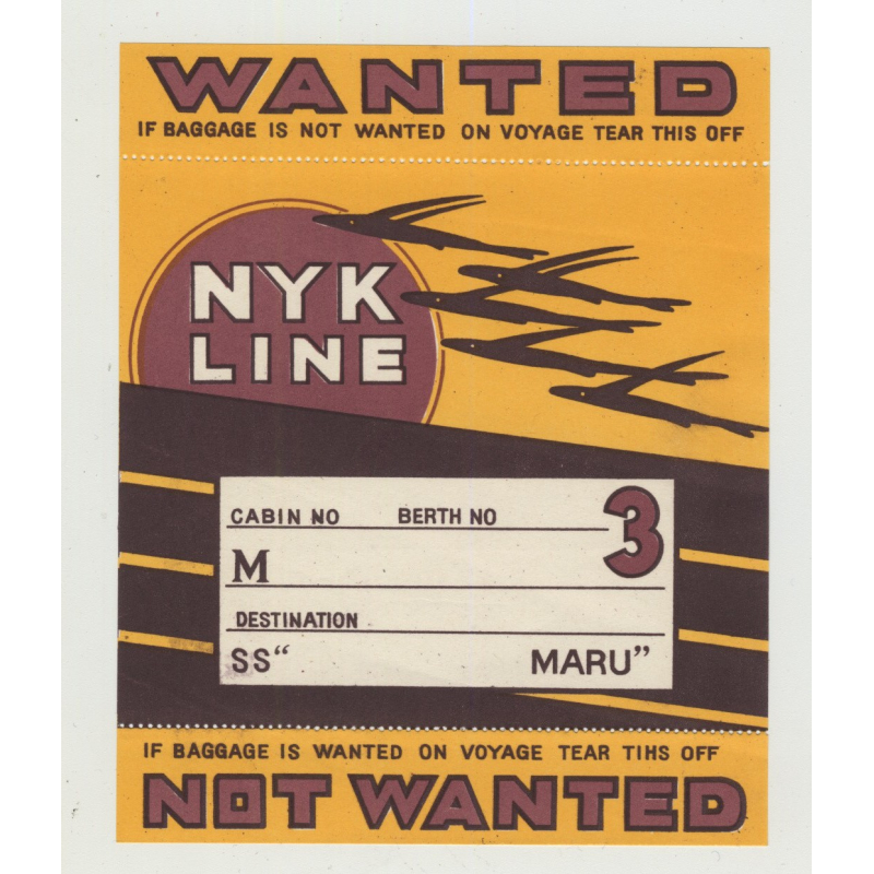 N.Y.K. Shipping Line - Baggage Wanted In Cabin (Vintage Luggage Label)