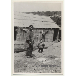 Mongole Woman & Baby Boy In Front Of Hut / Ethnic (Vintage Photo ~1930s)