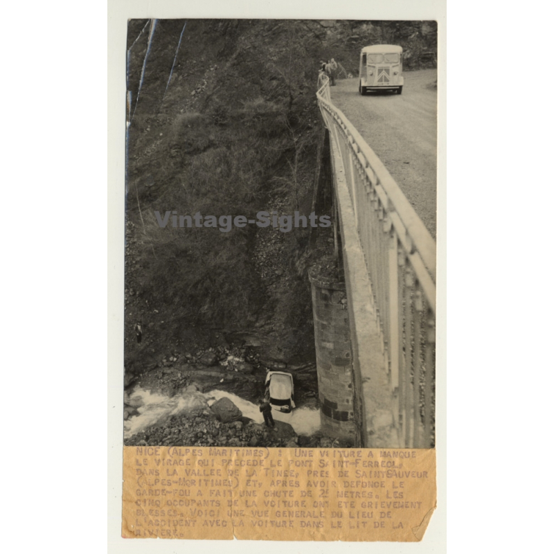 Nice / France: Car Crashed Of Saint-Ferreol Bridge / Citroen HY (Vintage Press Photo ~1950s)
