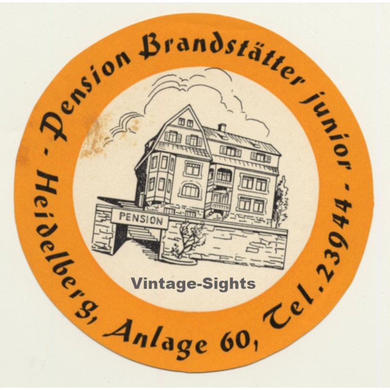 Heidelberg / Germany: Pension Brandstätter Junior (Vintage Luggage Label)