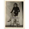 Blonde Woman In Lacquer Fetish Dress *1 / Bar Stool - BDSM (Vintage Photo ~1960s)