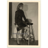 Blonde Woman In Lacquer Fetish Dress *3 / Bar Stool - BDSM (Vintage Photo ~1960s)