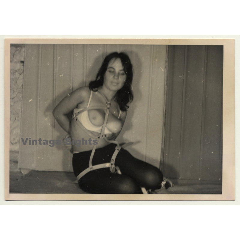 Brunette Semi Nude In Belt Bondage *3 / BDSM (Vintage Photo 1964)