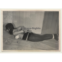 Brunette Semi Nude In Belt Bondage *4 / BDSM (Vintage Photo 1964)