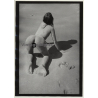 Slim Nude Woman Kneels On Beach / Butt (Large Vintage Photo 1980s)