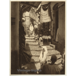 Maghreb: Old Town Alley / Store - Local People - Veil (Vintage Photogravure ~1920s/1930s)