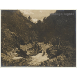 3 Land Surveyors Besides Creek / Mountains - France? (Vintage Photo ~ 1900s/1910s)
