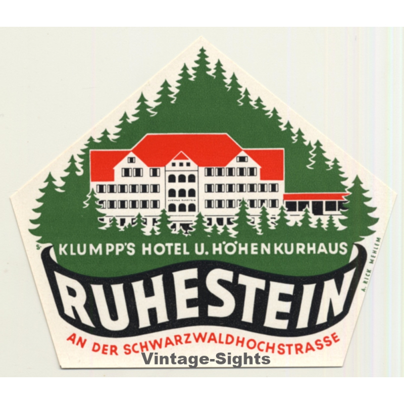 Klumpp's Hotel U. Höhenkurhaus - Ruhestein / Germany (Vintage Luggage Label)