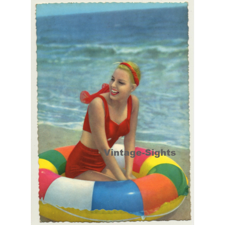 Blonde Pinup Girl In Swim Ring / Swimsuit (Vintage PC C.Y.Z. 1960s)
