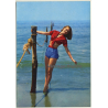 Red-haired Pinup Girl On Seashore / Beachwear (Vintage PC C.Y.Z. ~1960s)