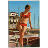 Shorthaired Pinup Girl On Sailing Boat / Bikini (Vintage PC Raker ~1960s)